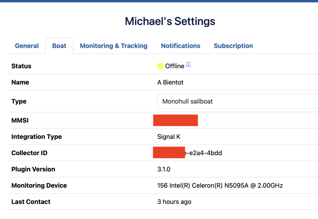 Screenshot of saillogger showing the Collector ID